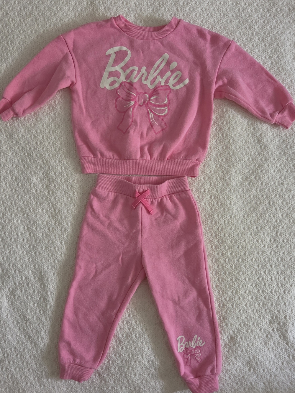 Barbie Pink Bow Graphic Sweatshirt & Jogger Pajama Set